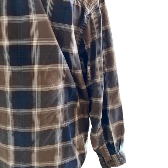 Gap Lightweight Brown & Navy Plaid Button Down Long Sleeve Shirt Size Medium - Picture 8 of 14